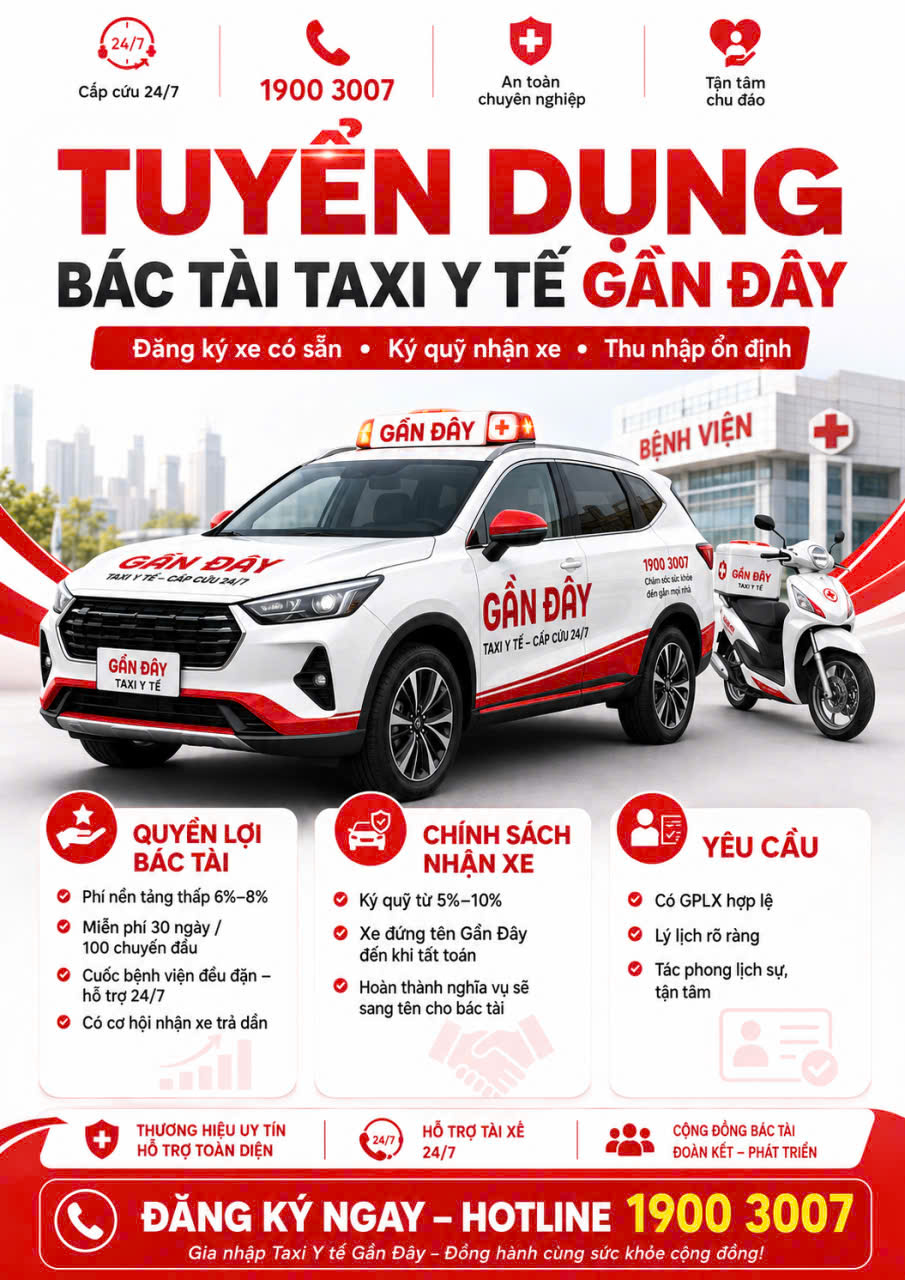 Poster tuyển dụng bác tài Taxi Y tế Gần Đây